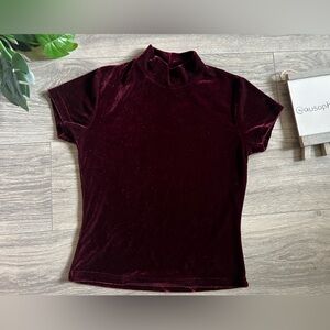 Vintage Timing 90s Y2K Velvet Velour Mock Neck Cap Sleeve Top. Size Small